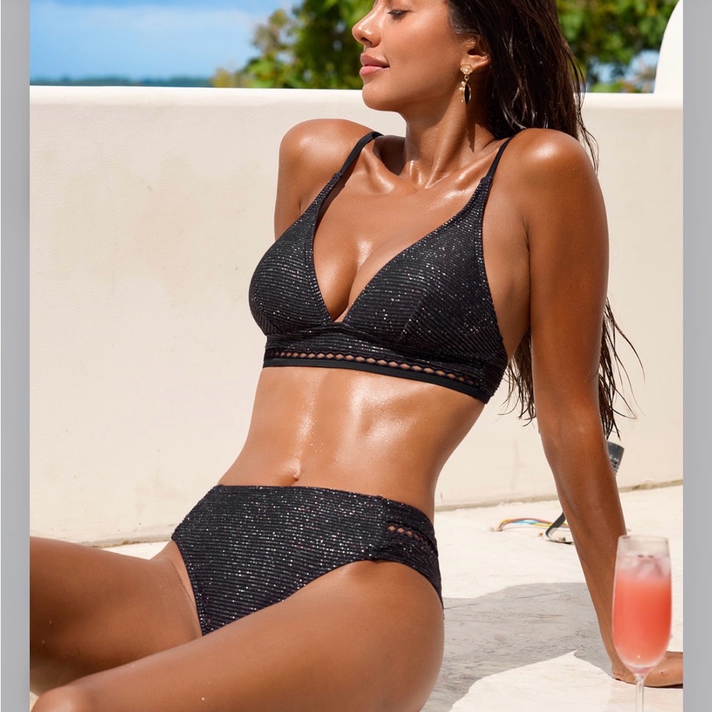 NWT Cupshe "in the glow" Black Glitter Bikini Set